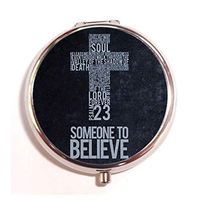 A Homim Psalm 23 Cross Scripture Christian Custom Round Silver Pill Box Pocket Medicine Tablet Holder Organizer Case for Purse