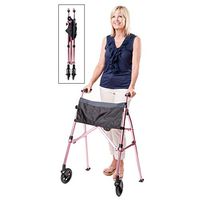 Stander EZ Fold-N-Go Walker, Lightweight Folding 2 Wheel Travel Walker for Seniors with Swivel Wheels, Regal Rose