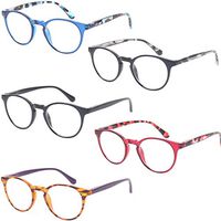Reading Glasses 5 Pack Classic Retro Round Readers Sping Hinge Quality Glasses for Men and Women (5Mix Color, 0.75)