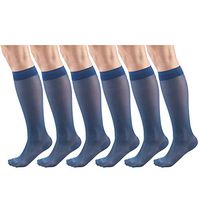 Sheer Compression Stockings, 15-20 mmHg, Women's Knee High Length, 20 Denier Blue X-Large (6 Pairs)