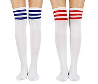 2 Pairs Women's Sporty Striped Thigh High Over Knee Stocking Socks - Fashion Cute Athlete Casual Cotton Socks Cosplay Socks (MIX B#)