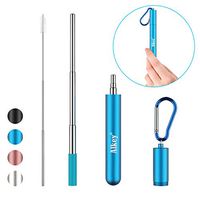 Alkey Reusable Telescopic Straws - Collapsible Stainless Steel Drinking Straws with Portable kit& Cleaning Brush for Party, Travel, Household, Outdoor-Blue