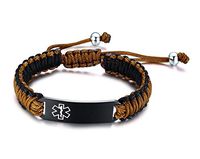 PJ Jewelry Free Custom Engraving Unisex Handmade Rope Braided Emergency Medic Alert ID Tag Bracelet,Adjustable