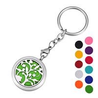 HOUSWEETY Aromatherapy Essential Oil Diffuser Key Chain - Stainless Steel Locket Keychain,11 Refill Pads(Engraving)