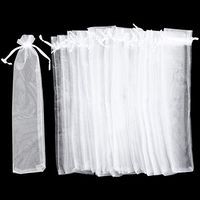 100 Pieces Organza Fan Pouch White Drawstring Sheer Organza Bags Folding Hand Fan 2 x 10 Inches for Party Wedding Favor Gift Bags