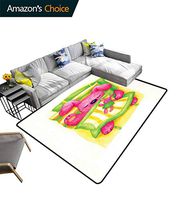 Cartoon Print Area Rug Underlay, Cute Baby Rabbit Sleeps in The Bed with Teddy Bear Bunny Cartoon Character, Durable Rugs - Living, Dinning, Office, Rooms & Bedrrom, Hallway Carpet(2.5'x 7')