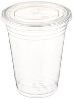 Table To Go Disposable Clear Plastic Cups with Flat Lids (50 Glasses & 50 Lids Pack/ 12 oz) | Crack-Resistant Drinking Glasses | 100% BPA-Free | Elegant Ultra-Clear Party Cup Set for Iced Coffee