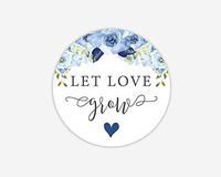 Let Love Grow Wedding Stickers, Choose Your Colors, Blue Floral Wedding Favor Labels (#308-014-WH-NV)