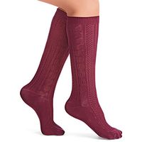 Cable Knit Knee High Socks - Set of 4 Different Colors, Elegant Knit Designs, Blk/NVY/Hunt/Bu, Small/Medium - Made in The USA