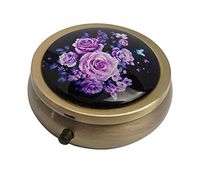 XingBoo Purple Flowers Custom Round Bronze Western Medicine Tablet Pocket Travel Pill Case Vitamin Glass Decorative Box