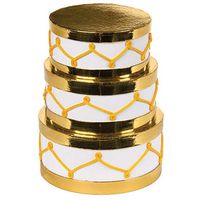 Rustic Pearl Collection Round Boxes with Lids, Set of 3 Stackable Drum Shaped Gold Gift Boxes in Small, Medium, Large Sizes