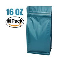 Stand-up Storage Bags Pouches Airtight Coffee Bean Flower Tea Snack Dried Fruit Food with Degassing Valve 16 OZ High Barrier 50 Pack Zipper (Dark Green)