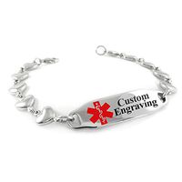 My Identity Doctor - Custom Engraved Medical Alert Bracelet for Women - Steel Heart 6mm - Red - Wrist Size 5.75 Inch
