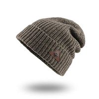 Theoylos Men's Knit Slouchy Beanie Winter Plus Velvet Beanie Hat Unisex Warm Plush Knit Hat Soft Windproof Crossed Cap Khaki