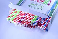 Paper Straws Green My Day High Quality Biodegradable- 200 Pack, 5 Different Colored Pattern Compostable Straws for Party Supplies, Birthday, Wedding, Bridal/Baby Shower Decorations and Celebrations