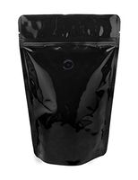 BAP 16 oz Glossy Black Stand Up Pouch, Zip, Valve, Coffee (150 pcs)