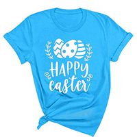 Eoeth Tops Blouse for Women Happy Easter Letter Printed Short Sleeves Pullover O-Neck Casual Shirts T-Shirt Tracksuits Tee Blue