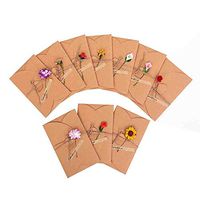 Kingsley 10PZ Postcard Greeting Handmade Retro Kraft Paper Empty Envelopes Dried Flowers Decorated Postcard for Different Occasions Greeting Card Wedding Birthday Invitations Letter Christmas A