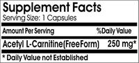 Acetyl L-Carnitine 250mg 100 Capsules ^ GLS