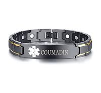 XUANPAI COUMADIN Stainless Steel Magnet Therapy Medical Alert ID Bracelet for Men Women,Adjustable