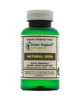 (Pack of 1) Green Organic Supplements' Iron, 2000mg Organic Iron Capsules, 90 VCaps, Hand Made, Vegan, Non-GMO, Gluten Free Natural Iron Capsules