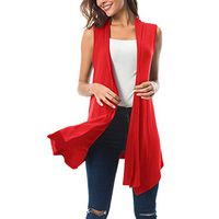 Amlaiworld Women Plus Size Tops Sleeveless Draped Open Front Cardigan Vest Asymmetric Hem Summer Tunic Shirt Red