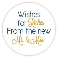 60ct - 1.5" - Wishes for Riches for The New Mr and Mrs, Lottery Ticket Wedding Favor Stickers (#214-NG)