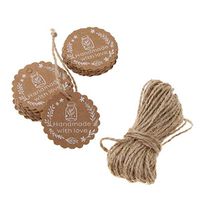 100pcs Kraft Paper Tags Gift Tags Crafts Labels Decor with Twines for Wedding Favors-Handmade Made with Love - Circle Flower