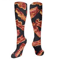 Yitlon8 Funny Colorful Bacon Compression Socks for Women & Men - Best for Running, Athletic Sports, Crossfit, Flight Travel -Maternity Pregnancy, Shin Splints - Below Knee High