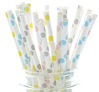 Wedding Polka Dot Straws, Paper Drinking Straws, Birthday Party Pastel Straws, Biodegradable Straws, 25 Pack - Pastel Polka Dot Straws