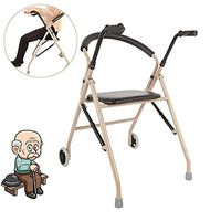 Folding Lightweight Aluminium Height Adjustable Walking Frame Old Man with Seat Pulley Folding Old Walker Disabled Slippery Four-Legged Walking Stick,for Elderly, Handicapped,Yellow