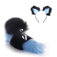 2Pcs Furry Wolf Tail & Headband Ears SetParty Toys Role Play B-ü-t-t P-l-ǔ-g Tail+ Ears Headband(Black Blue)-S