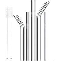 EnjoCho 9PCS Long Stainless Steel Metal Drinking Straws With Cleaning Brushes Set Reusable (Silver)