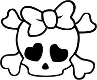 Cute Girly Crossbones Bow Tie Skull Vinyl Decal Sticker- 6" Wide Gloss White Color
