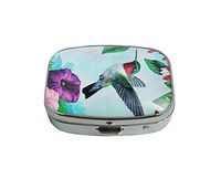 Baoquan Custom Silver Square Glass Pill Case Medicine Vitamin Organizer Pocket Decoration Gift (Hummingbird Greeting)