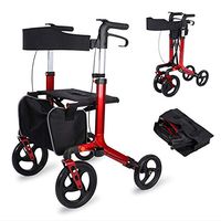 RXRENXIA Lightweight Folding Rollator Walker with Seat |Transport Chair, Dual Safety Brake,Adjustable Height, 4 Wheels Mobility Aids with Cane/Umbrella Holder & Removable Storage Bag