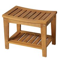 HOMCOM Modern Natural Solid Acacia Wood Sturdy Bathroom Shower Bench Bath Stool with Shelf