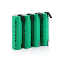 Combo: 4 pcs Tenergy 2000mAh NiMH Rechargeable AA Battery Flat Top with Tabs for Shavers, Trimmers, Razors, and More