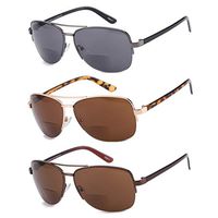 3 Pack Bifocal Sunglasses With Readers Gradient Lens UV400 Reading Glasses (Gray Gold Brown, 2.0)