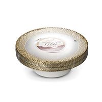[16 Count - 5 Oz Bowls] Laura Stein Designer Tableware Premium Heavyweight Plastic White Dessert Bowl With Gold Designed Border, Party & Wedding Plate Glitz Series Disposable Dishes