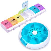 Pill Organizer Pill Box for Travel, Easy to Open Weekly Pill Box, 7 Day Pill Case Pop Open for Vitamins, Fish Oils, Supplements Pack of 2