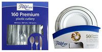 Plexware Cutlery Set 160 Total, 40 Knives, 80 Forks, 40 Spoons, Looks Like Real Plastic Silverware (160 Cutlery Set + 50 Plastic Plates)