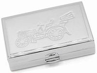 Silver Vintage Car Rectangle Pocket Purse Portable Travel Pill Box & Medicine Organizer (2 Compartments)
