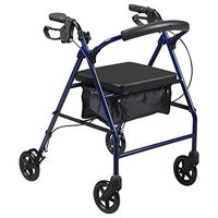 PCP Medical Rollator, Steel Frame, Fold Up, Removable Back Support, Padded Seat, 8-inch Wheels, Blue, Adult (5311-BL)