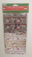 1 Package of Candy Cane Metallic Treat Loot Bags 11x5x3" ~ Christmas Holiday