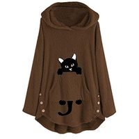 Women's Loose Outwear,Ladies Pullover Jacket Hoodies Plus Size Cat Embroidery Pockets Coats