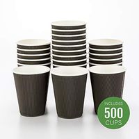 500-CT Disposable Black 12-OZ Hot Beverage Cups with Ripple Wall Design: No Need for Sleeves - Perfect for Cafes - Eco-Friendly Recyclable Paper - Insulated - Wholesale Takeout Coffee Cup