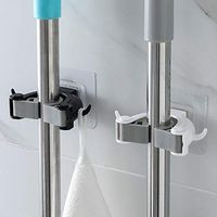 Wall Mounted Mop Organizer Holder Umbrella Brush Hanger Broom Hook Mop Handles Storage Rack Utility Tool for Kitchen Bathroom (Gray)