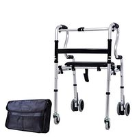 Lightweight Folding Four Wheel Rollator Walker with Padded Seat, Elderly People Foldable Walker Waterproof Seat for Limited Mobility Adjustable Compact Lightweight Walking Aid,A