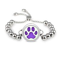 Lademayh Aromatherapy Essential Oil Diffuser Beads Bracelet 25mm Paw Print Pattern Locket Jewelry for Women Adjustable Bracelet with 12 Felt Pads